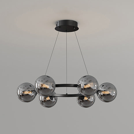 Rylian Modern Cam Avize — 58cm Füme Gri ve Kehribar