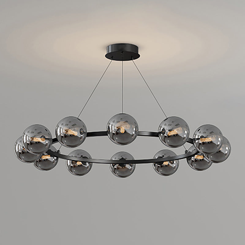Rylian Modern Cam Avize — 58cm Füme Gri ve Kehribar