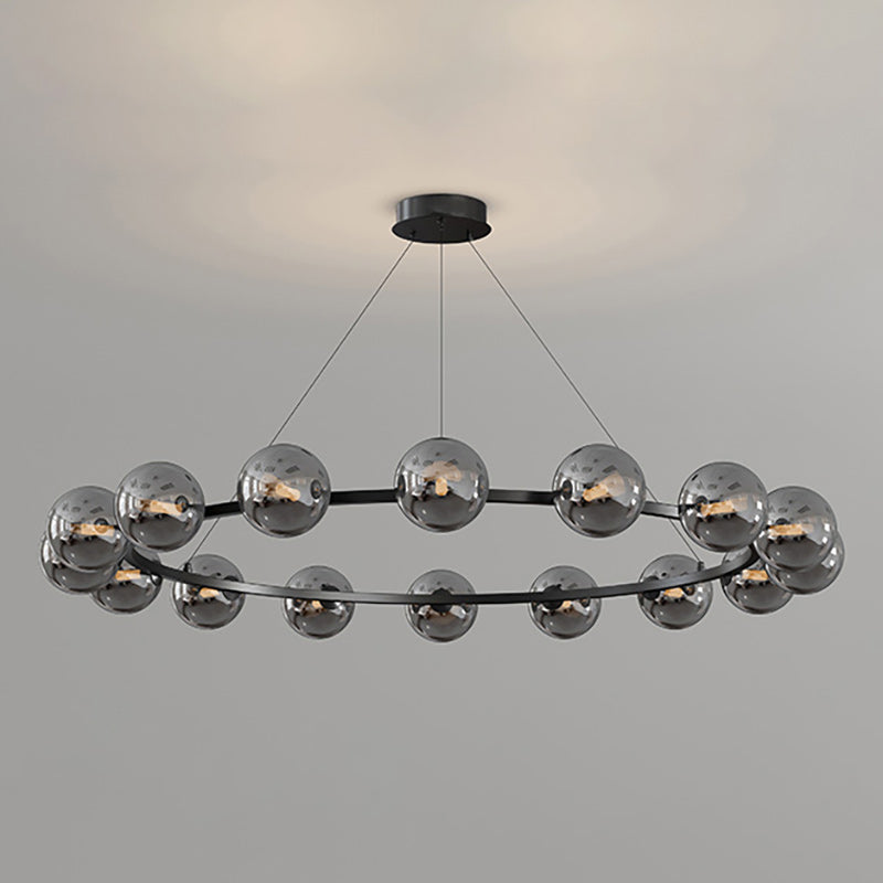 Rylian Modern Cam Avize — 58cm Füme Gri ve Kehribar