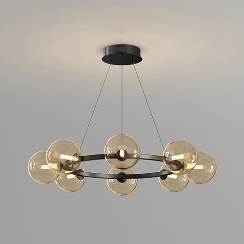Rylian Modern Cam Avize — 58cm Füme Gri ve Kehribar