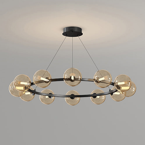 Rylian Modern Cam Avize — 58cm Füme Gri ve Kehribar