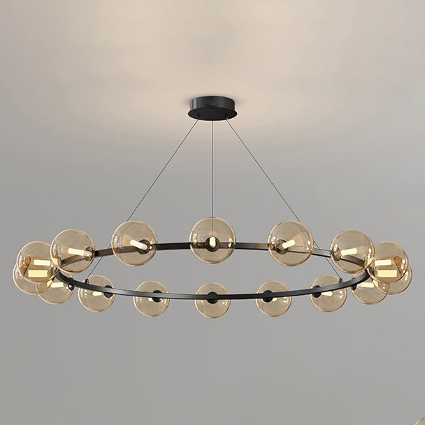 Rylian Modern Cam Avize — 58cm Füme Gri ve Kehribar