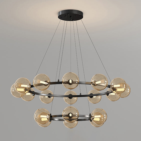 Rylian Modern Cam Avize — 58cm Füme Gri ve Kehribar