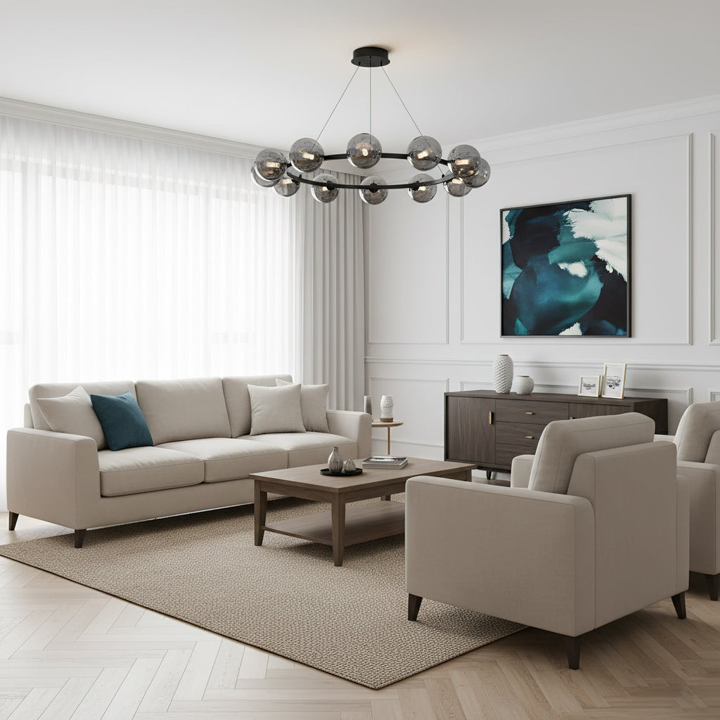 Rylian Modern Cam Avize — 58cm Füme Gri ve Kehribar