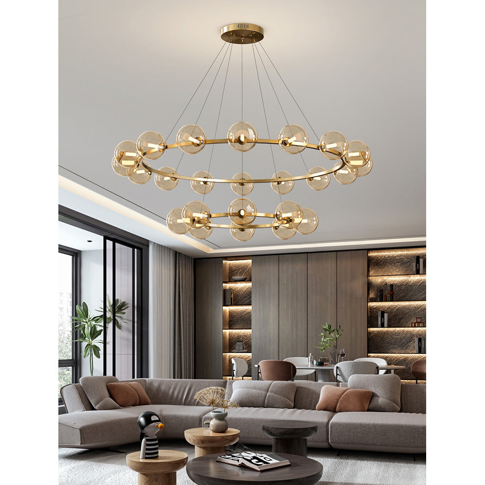 Rylian Modern Cam Avize — 58cm Füme Gri ve Kehribar