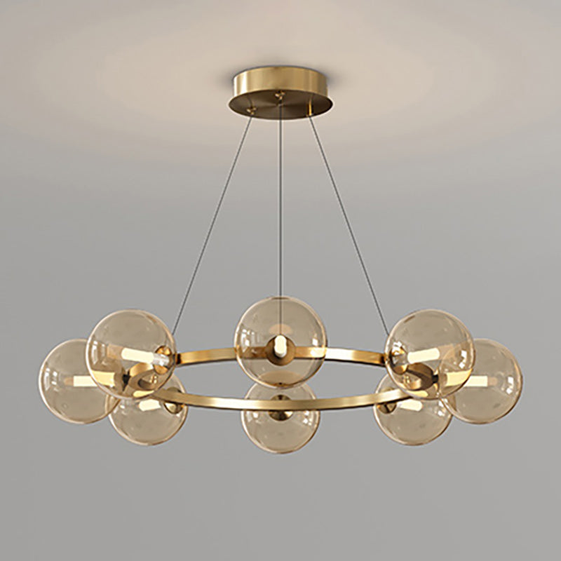 Rylian Modern Cam Avize — 58cm Füme Gri ve Kehribar