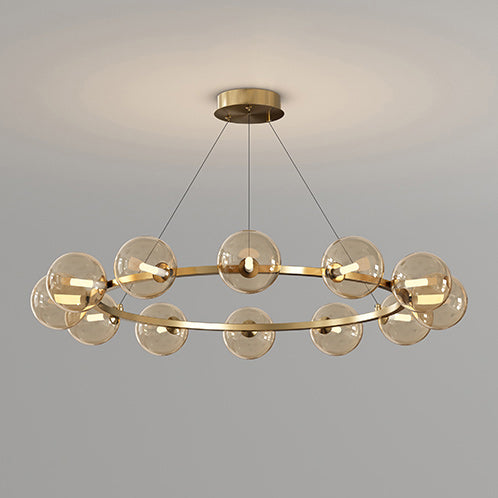 Rylian Modern Cam Avize — 58cm Füme Gri ve Kehribar