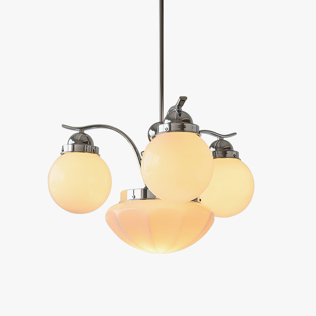 Lustr Ryttenberg — design s bílými skleněnými koulemi, chromové provedení
