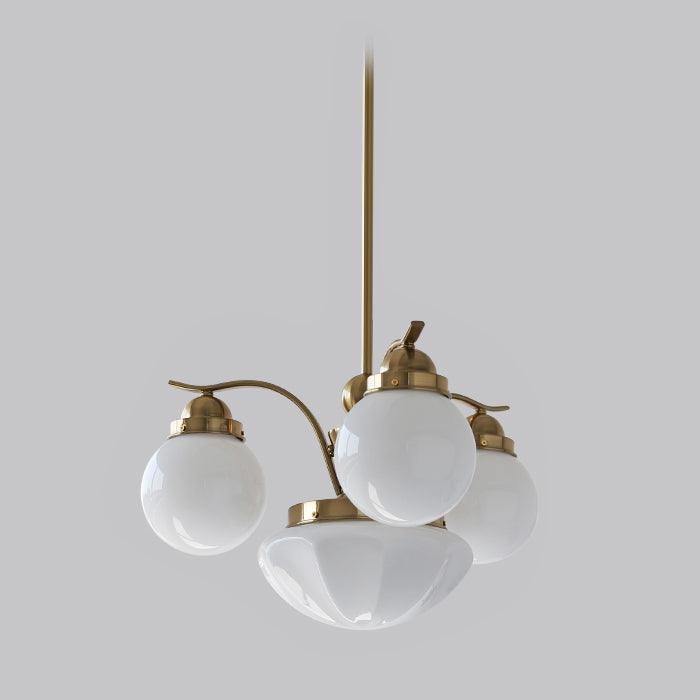 Lustra Retro-Chic-Kronleuchter — 4 weiße Glaskugeln, 54cm