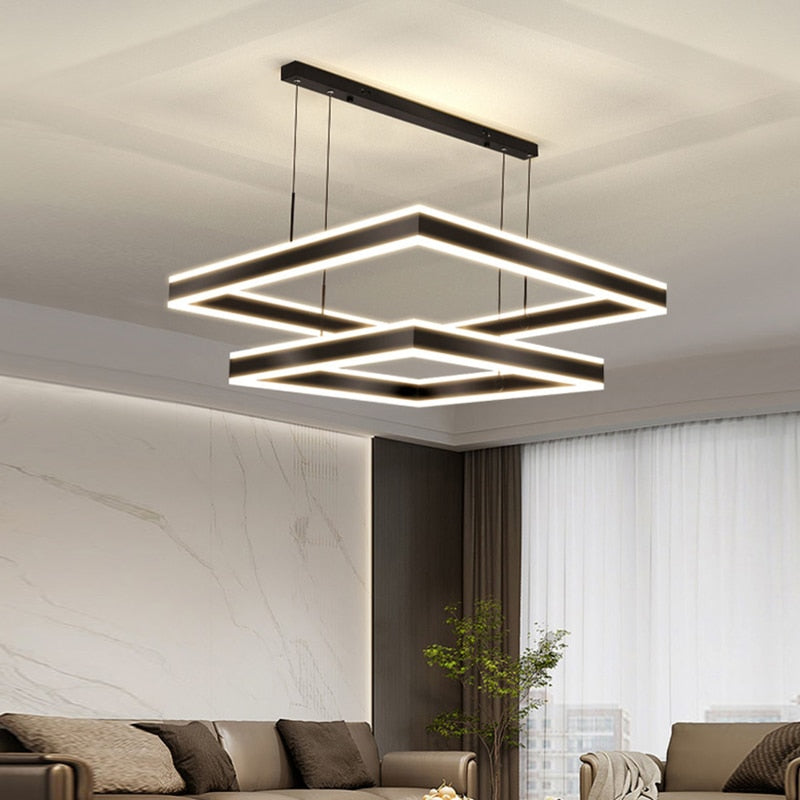 YLK Kare - Lampu gantung LED moden untuk ruang tamu reka bentuk segi empat mewah