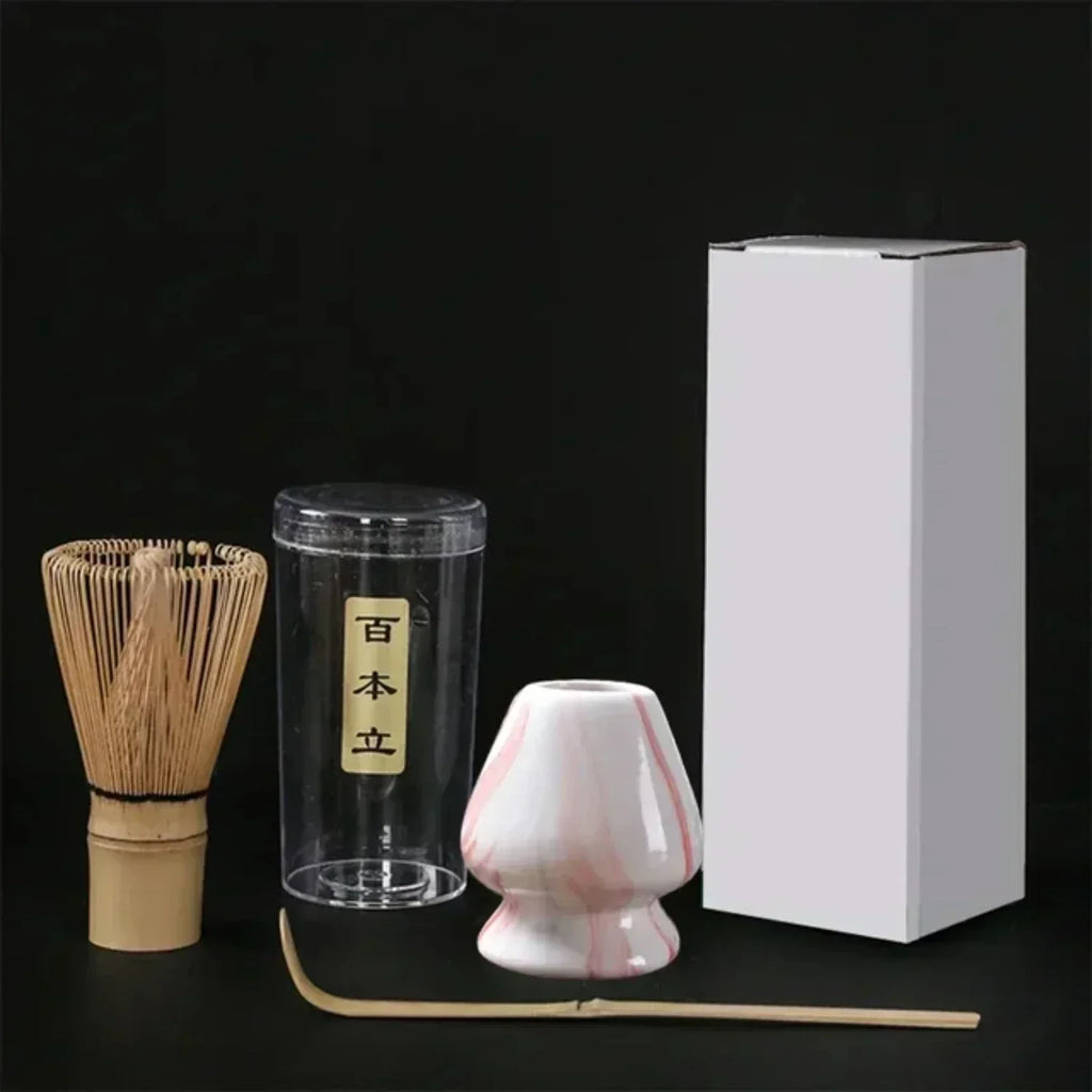 Ensemble d'outils pour cérémonie du thé japonaise – Fouet à matcha élégant, pinceau pour mélanger et support avec 3 cuillères à thé
