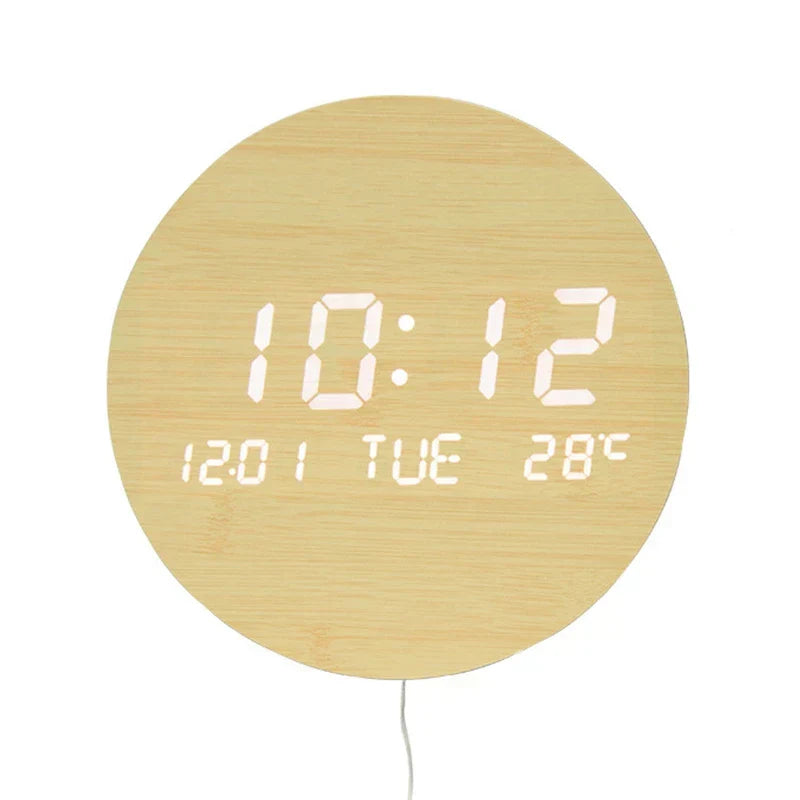 EcoChime – Reloj de Escritorio de Madera con Alarma y Pantalla LED