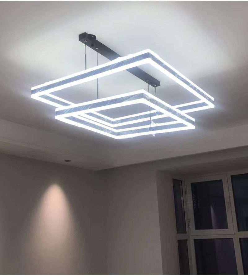 YLK Kare - Lampu gantung LED moden untuk ruang tamu reka bentuk segi empat mewah