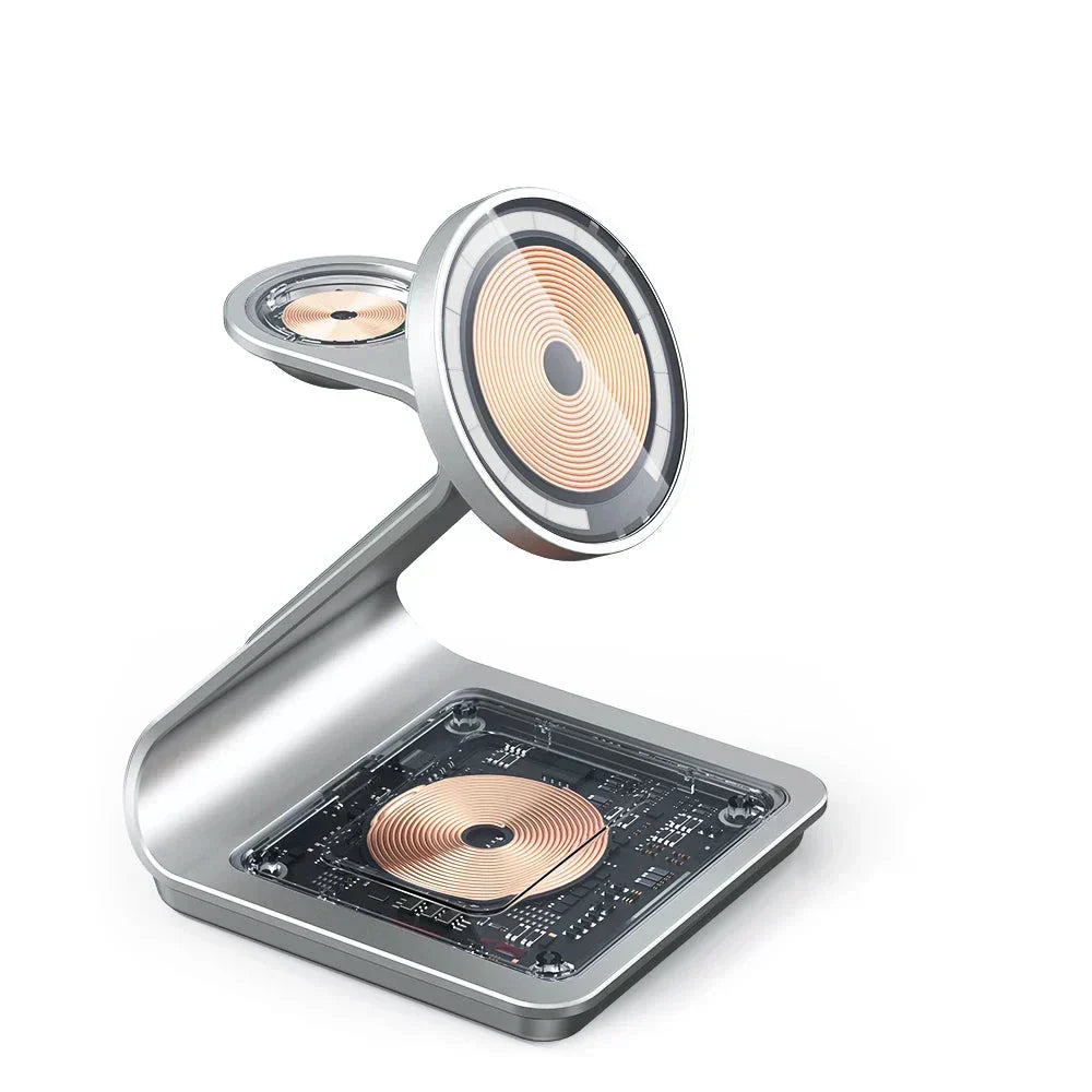 AuroraCharge | شاحن لاسلكي مغناطيسي 3 في 1 بقوة 30 واط لـ iPhone وApple Watch وAirPods | Orntli