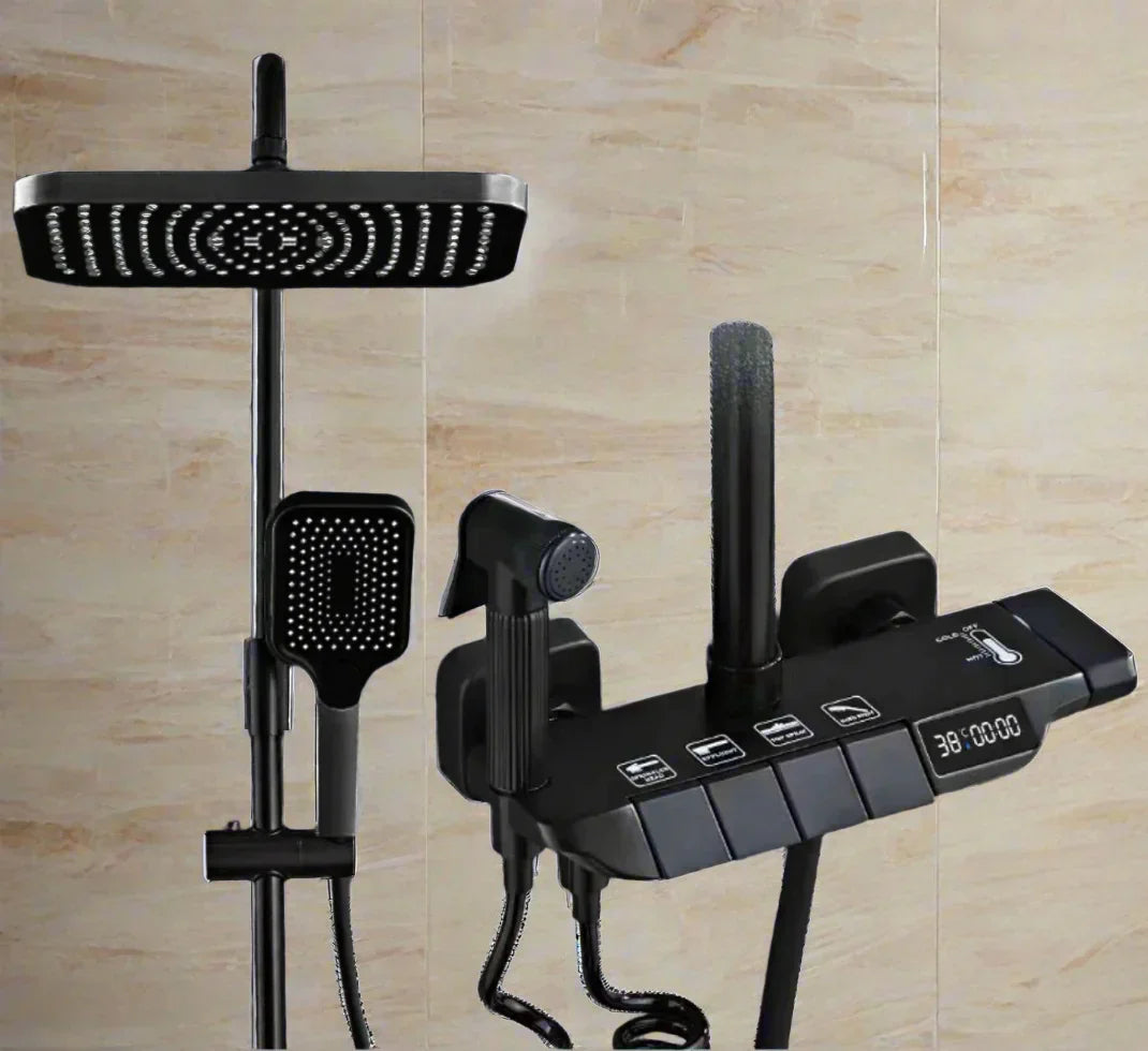 Sara luksuzni digitalni LED sustav za tuširanje s kišom - podesivi mesingani termostat i set slavine za bide