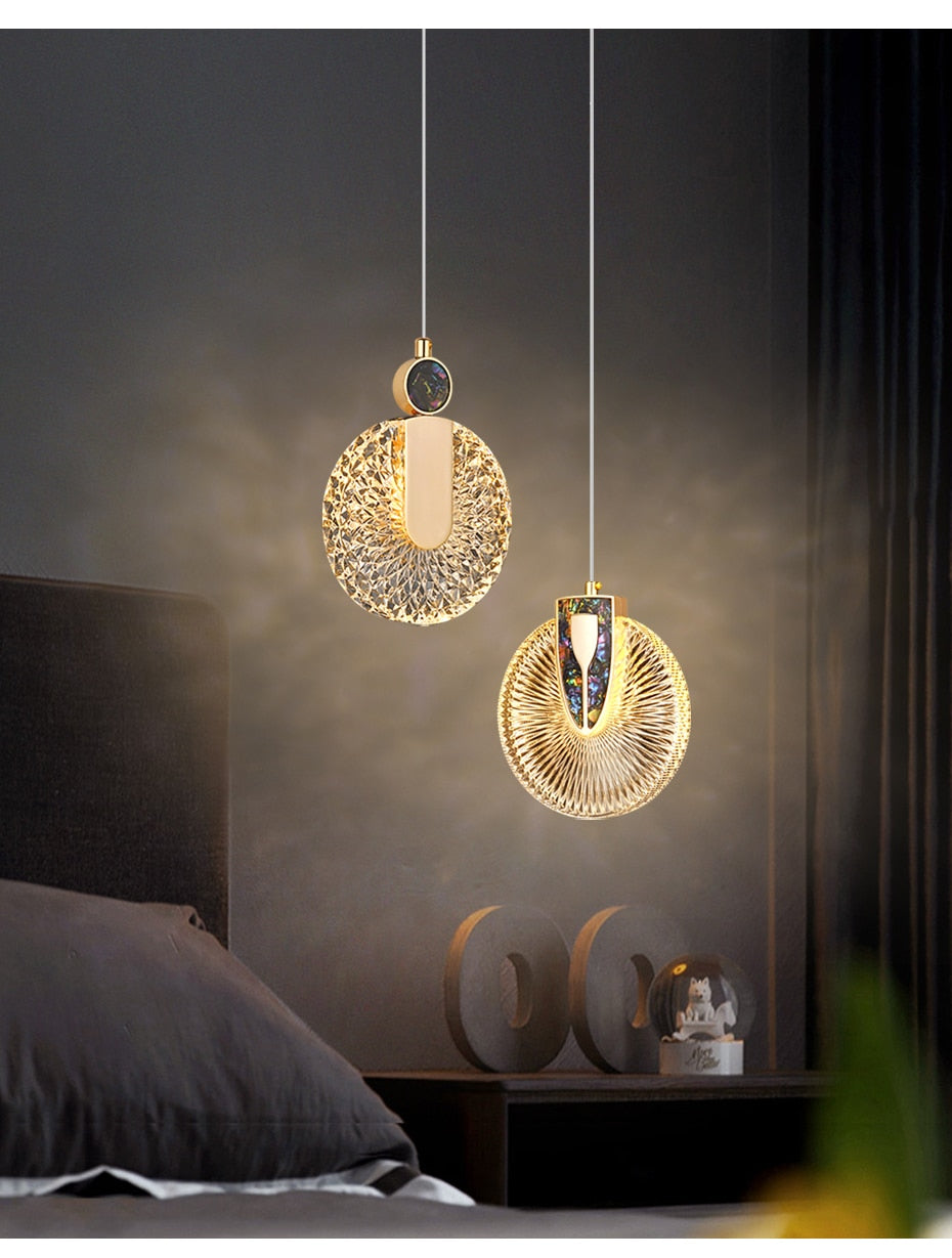 Lámpara colgante redonda de cristal con luz LED dorada de lujo DUN