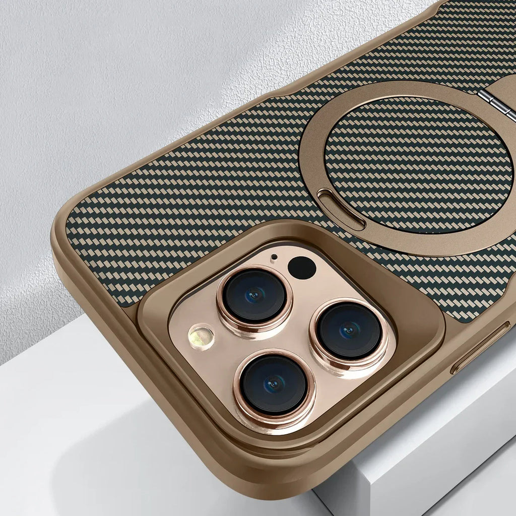 Carbon Fiber Magnetic Phone Case with Metal Stand
