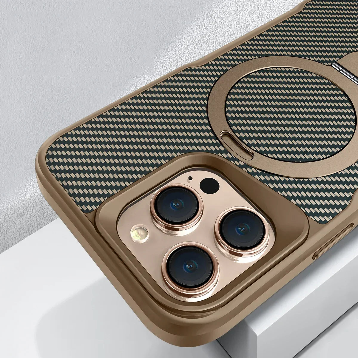 Carbon Fiber Magnetic Phone Case with Metal Stand