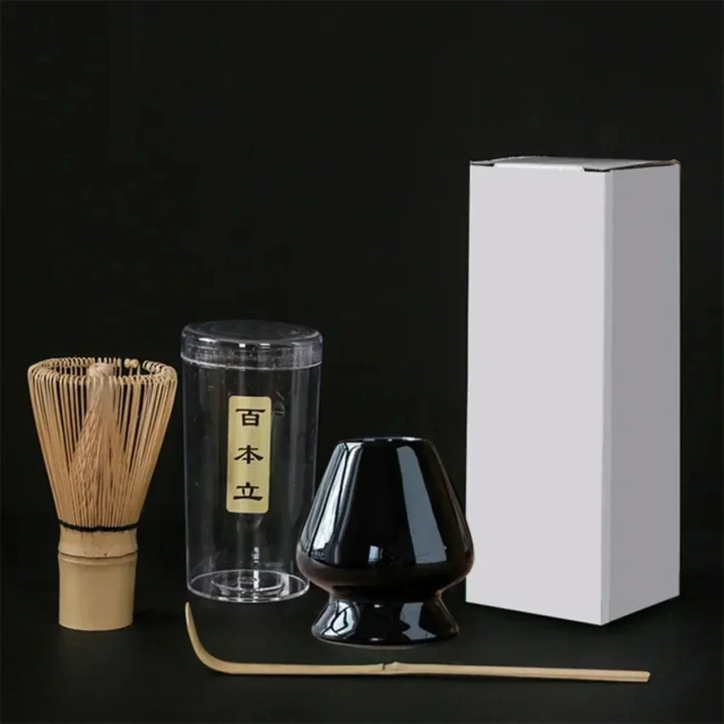 Ensemble d'outils pour cérémonie du thé japonaise – Fouet à matcha élégant, pinceau pour mélanger et support avec 3 cuillères à thé
