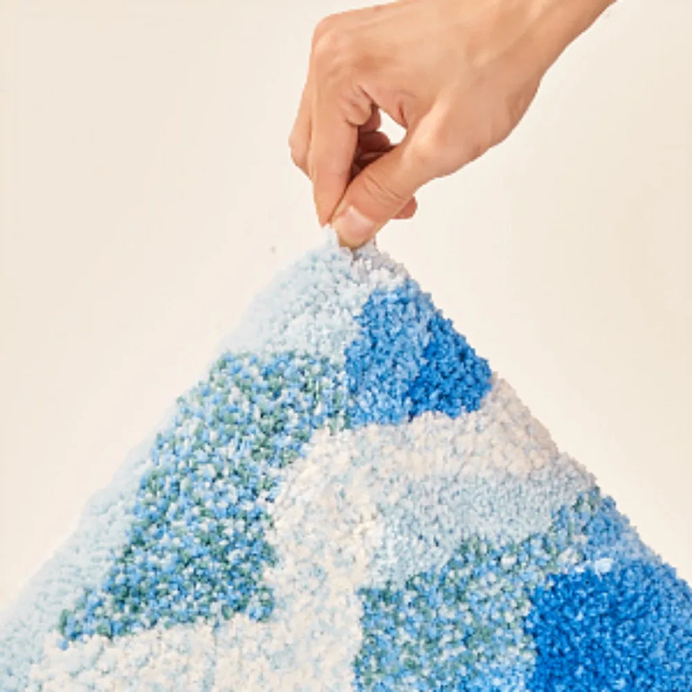 蔚蓝漂流海浪绒面地毯 柔软防滑地垫