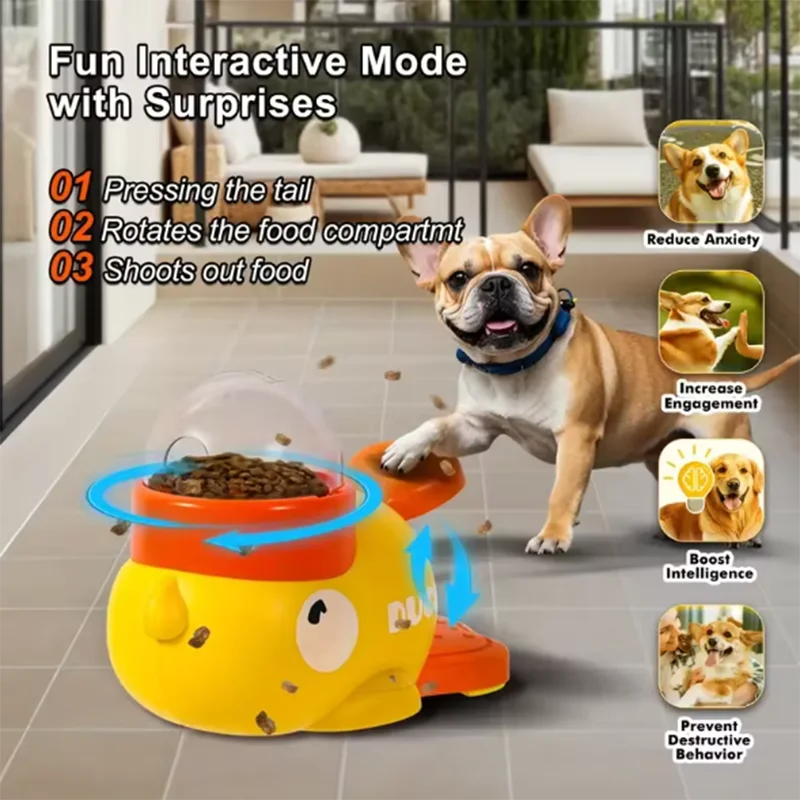 Interactive Duck Puzzle Feeder for Dogs & Cats - 3 Food Outlet Sizes - 12-20mm - Yellow