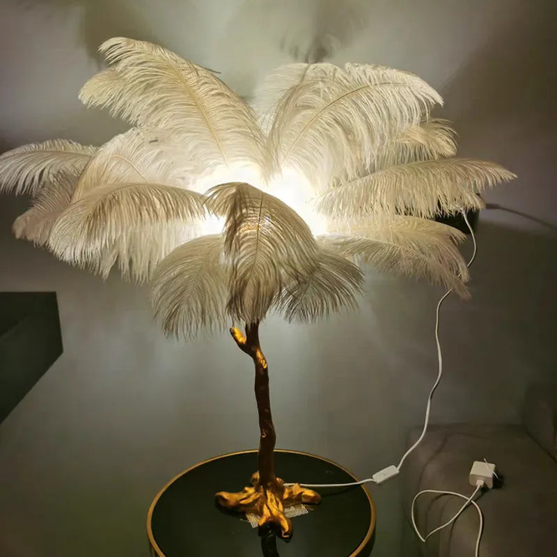 LuxeQuill Ostrich Feather Floor Lamp For Living Room