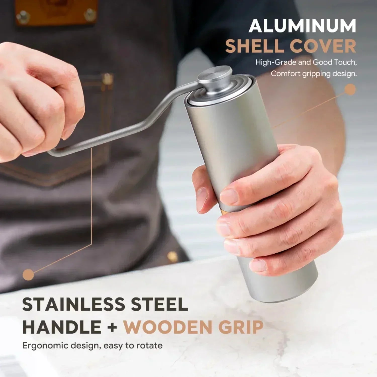 Macina caffè manuale in acciaio inox regolabile – macinino portatile per espresso con macine a 5 punte per una macinatura precisa