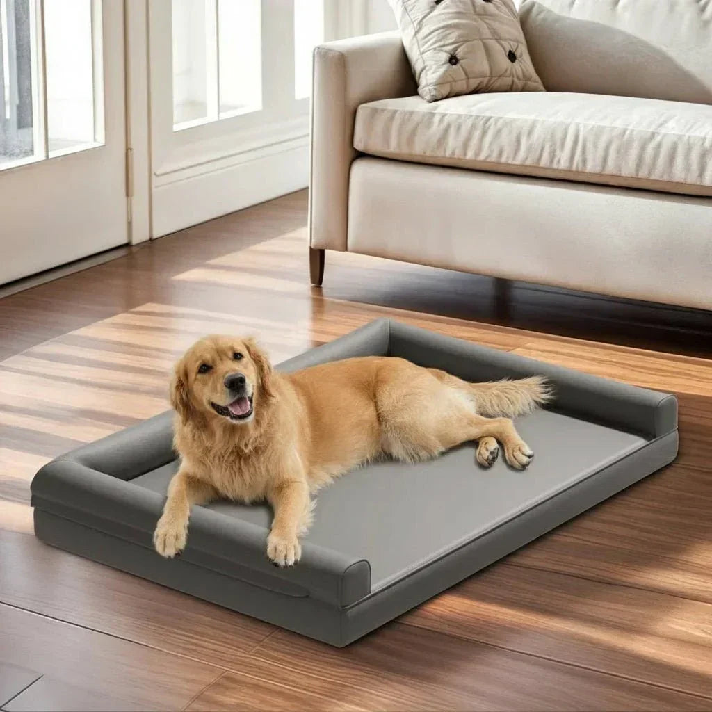 CalmPaws マイクロファイバーレザーと防水ボルスター付きの整形外科仕様犬用ソファ、犬用