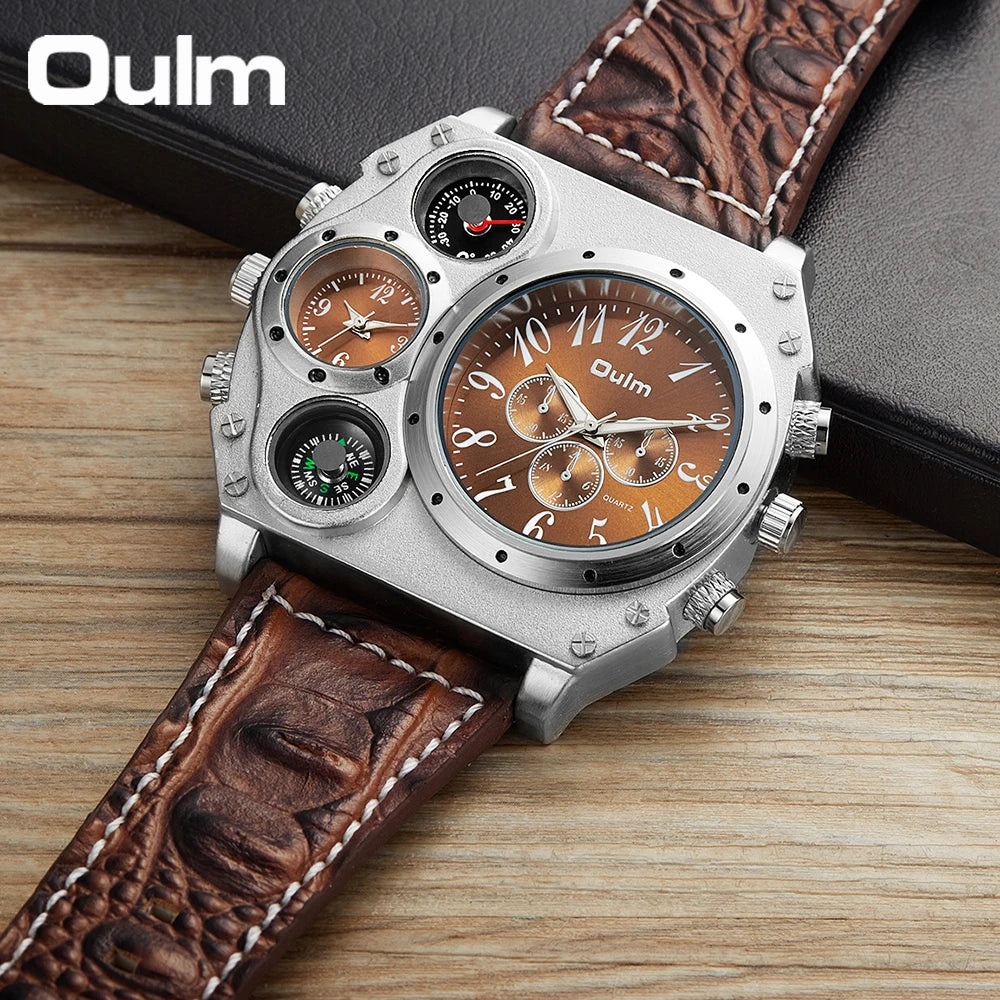 Montre militaire pour homme Oulm Titan – Montre-bracelet sportive à quartz multi-fuseaux horaires avec cadran surdimensionné