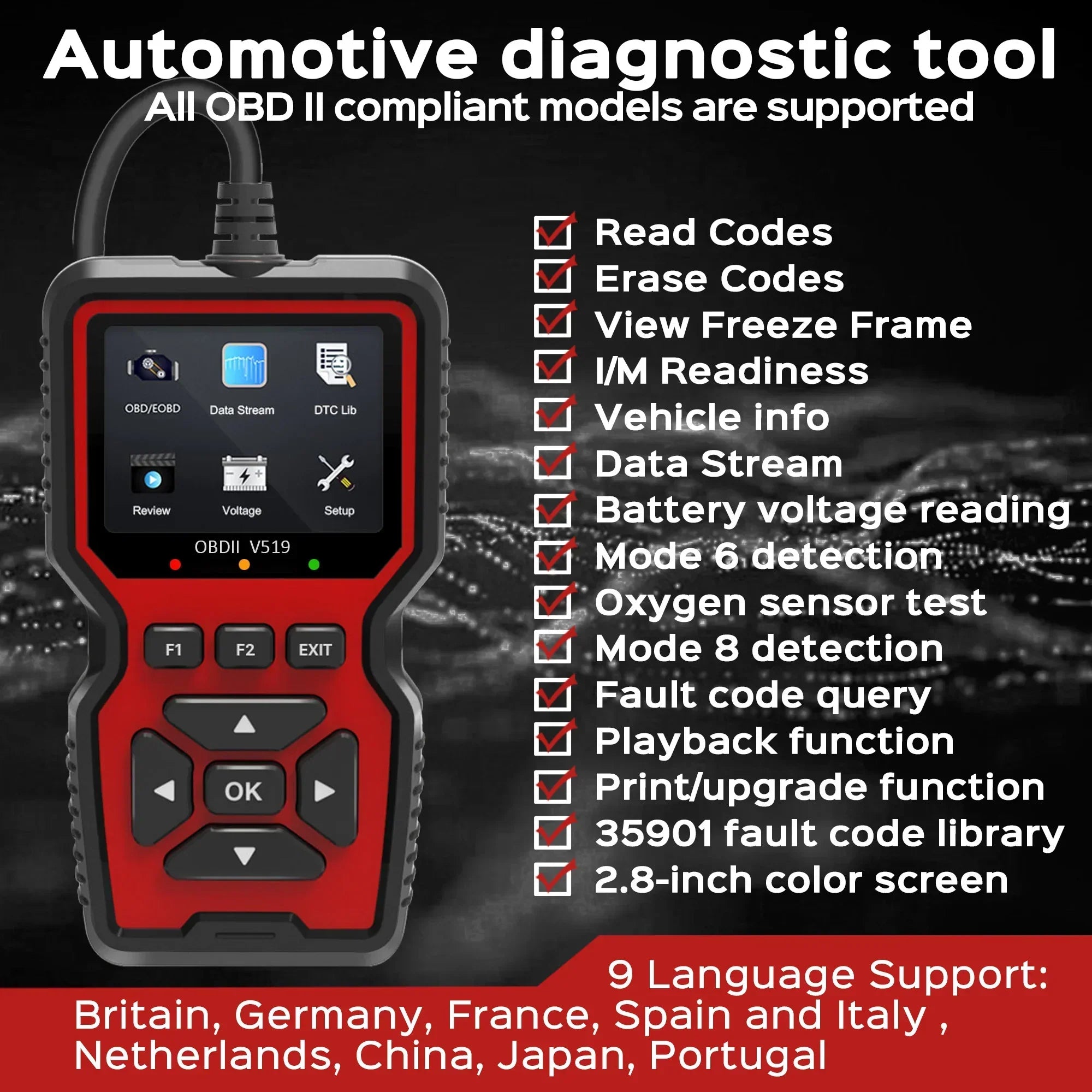 OBD2 Tarayıcı Canlı Veri – Arıza Lambası, Otomobil ve Kamyon Teşhisi için Profesyonel OBDII Arıza Kodu Okuyucu Araç