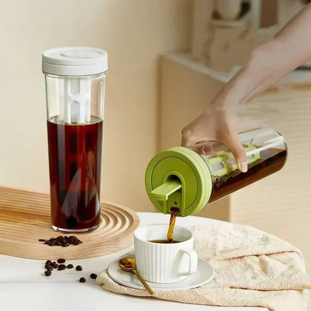 Portable 1L Manual Cold Brew Maker with Filter – Ideal for Fresh Fruit Tea, Moka Pot, and Coffee