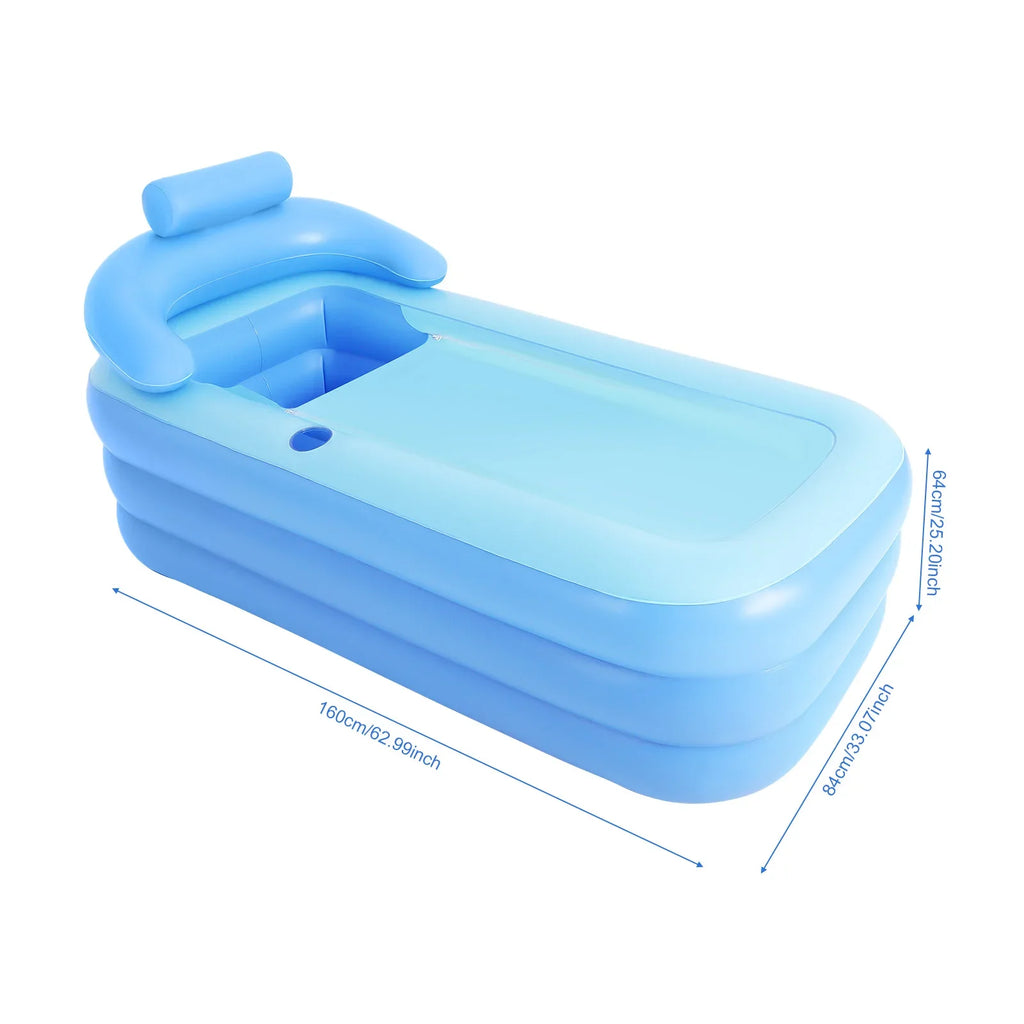 Cadă gonflabilă pliabilă - PVC - Capac cu fermoar și saltea cu bule - 160x84x64cm - Albastru