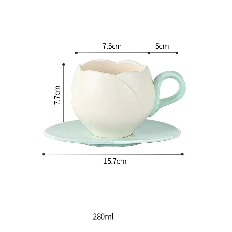 チューリップ 陶器 コーヒー碗 受け皿 セット