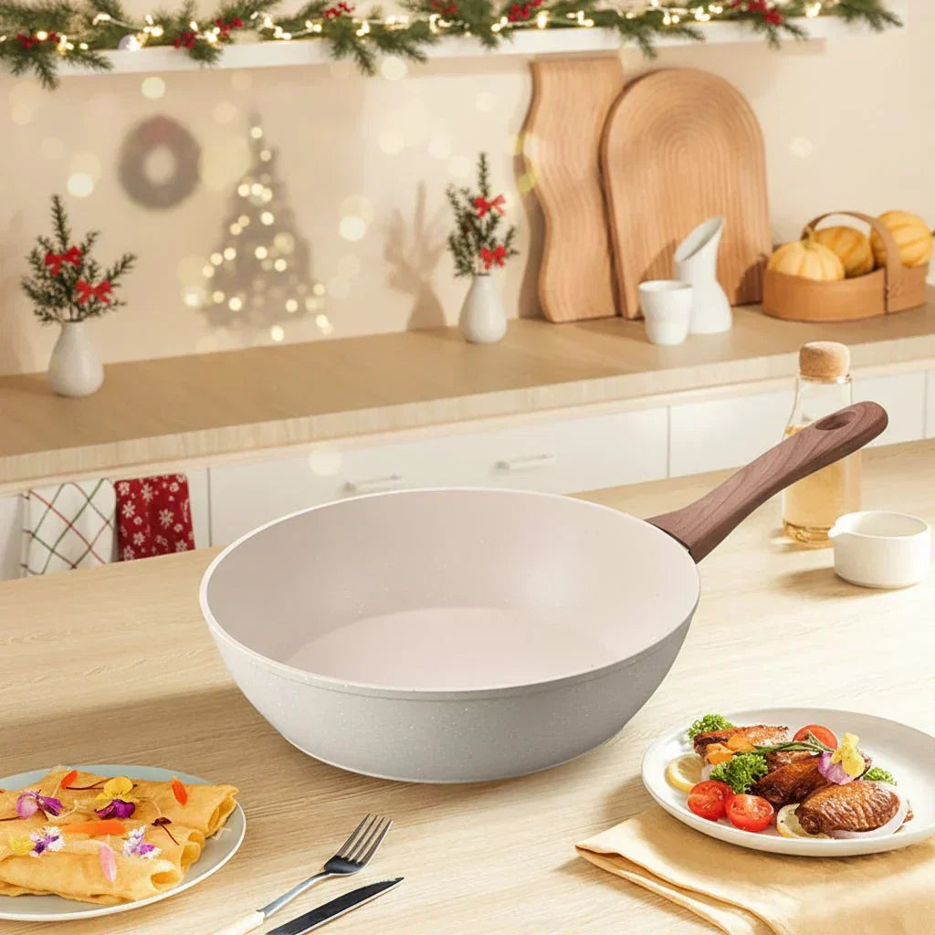 Padella antiaderente profonda TerraStone con rivestimento in pietra minerale per la cucina domestica, compatibile con piani cottura a gas e a induzione
