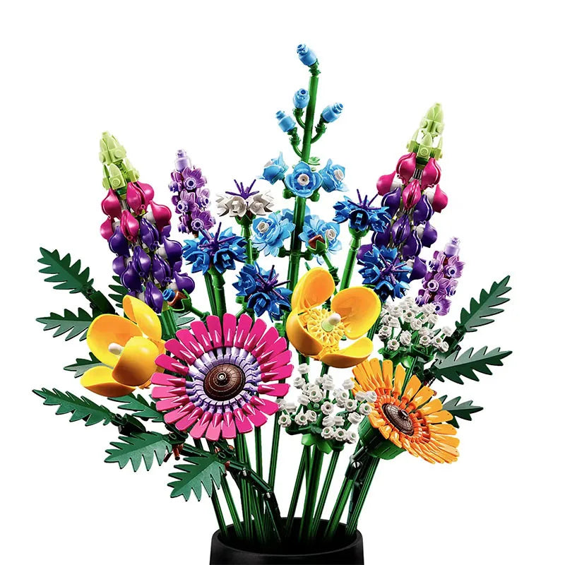 Blumen Lego Strauß Dekorationsset – Romantische Rose Künstliche Blume Erwachsene Pflanzenset (Valentinstagsgeschenk)