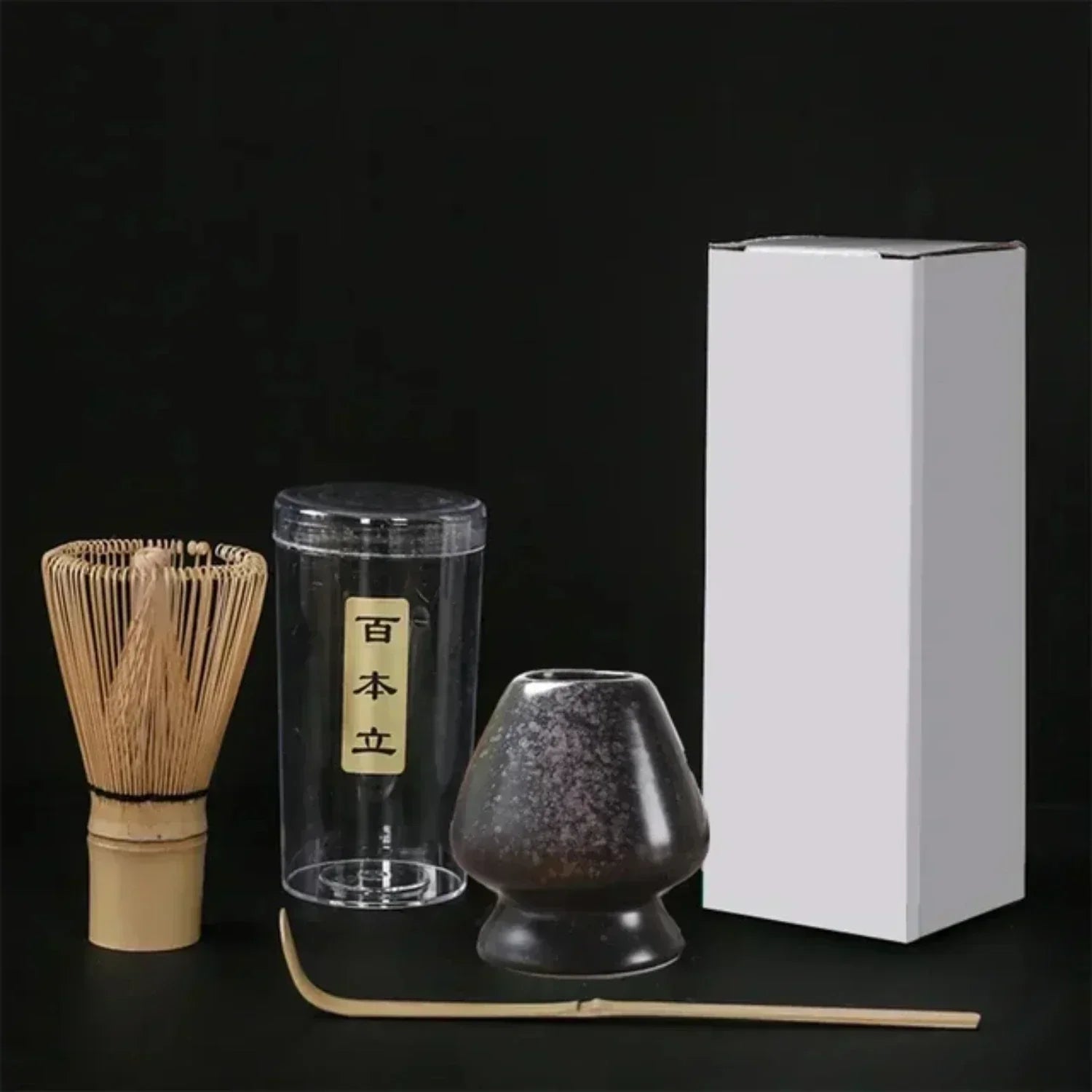 Ensemble d'outils pour cérémonie du thé japonaise – Fouet à matcha élégant, pinceau pour mélanger et support avec 3 cuillères à thé