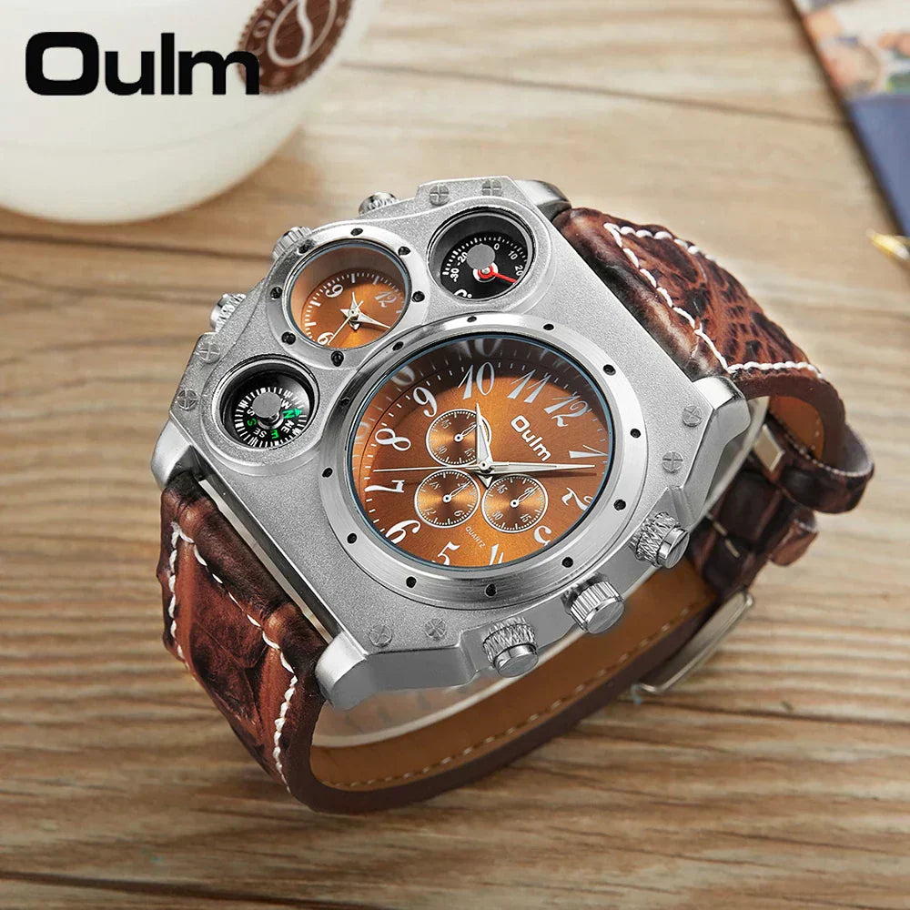 Montre militaire pour homme Oulm Titan – Montre-bracelet sportive à quartz multi-fuseaux horaires avec cadran surdimensionné