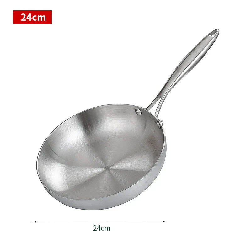 304 Stainless Steel Frying Pan – Non-Stick Stir Fry Pan for Gas and Induction Cookers