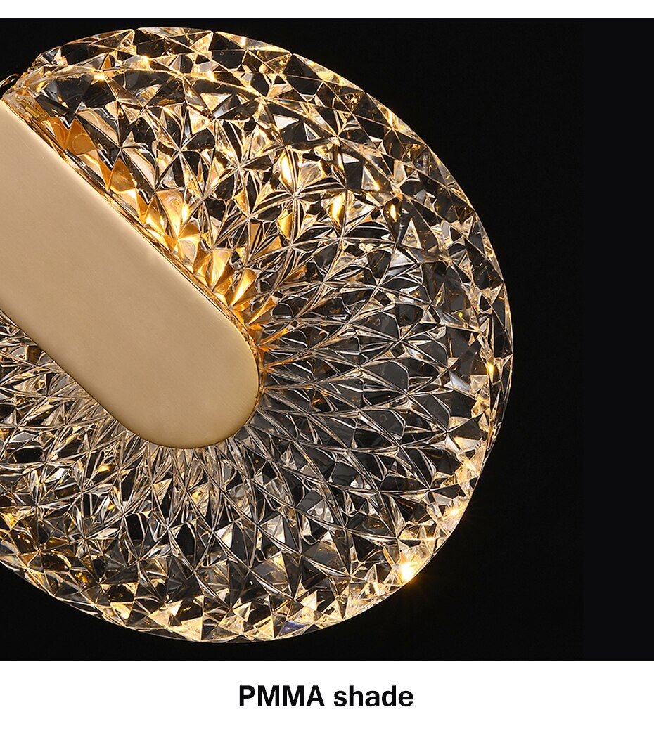 Lámpara colgante redonda de cristal con luz LED dorada de lujo DUN