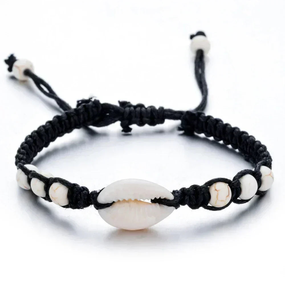 Unisex sommerarmbånd med søstjerner, muslingeskaller og flet