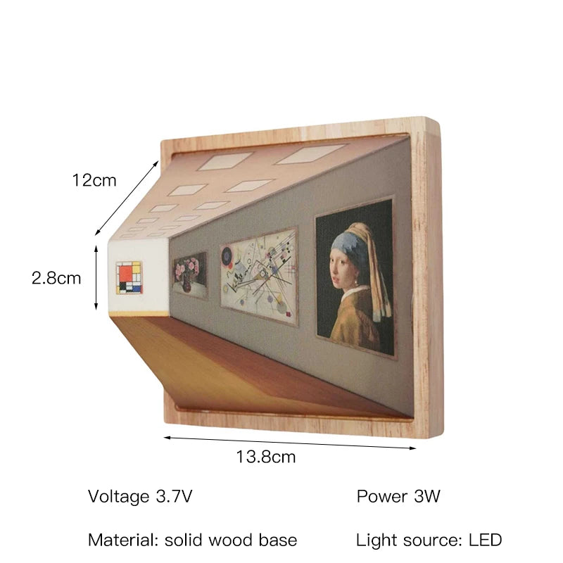 Aurora 3D noční světlo s viděním bez brýlí Dřevěná nástěnná lampa pro výzdobu obývacího pokoje