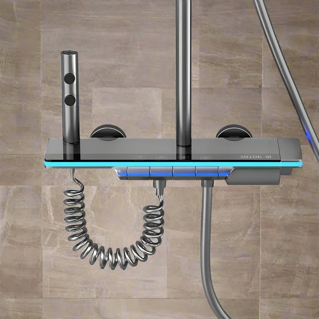 Elegantni Sara sivi tuš set – LED digitalni mikser sa zidnim sustavom za kadu