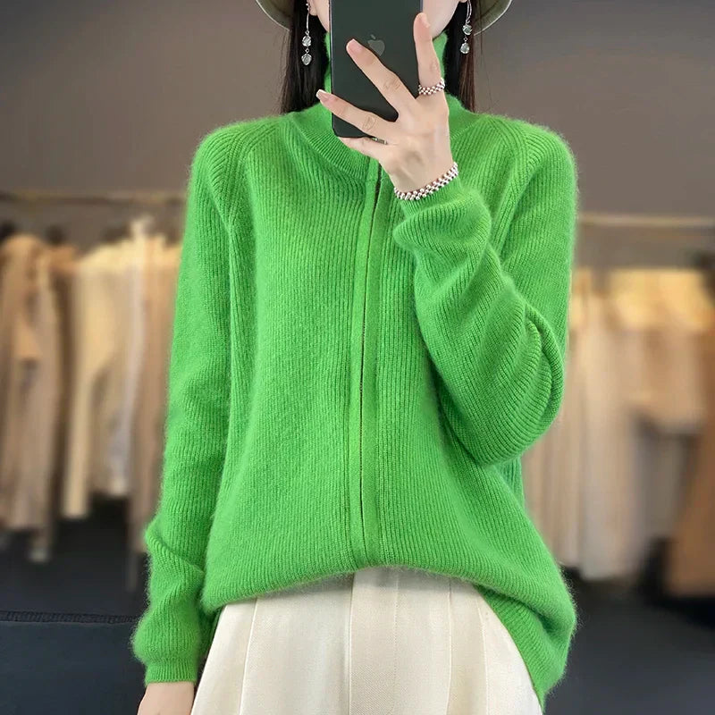 Elena 100% kasmír cipzáras kardigán – laza szabású koreai stílusú pulóver