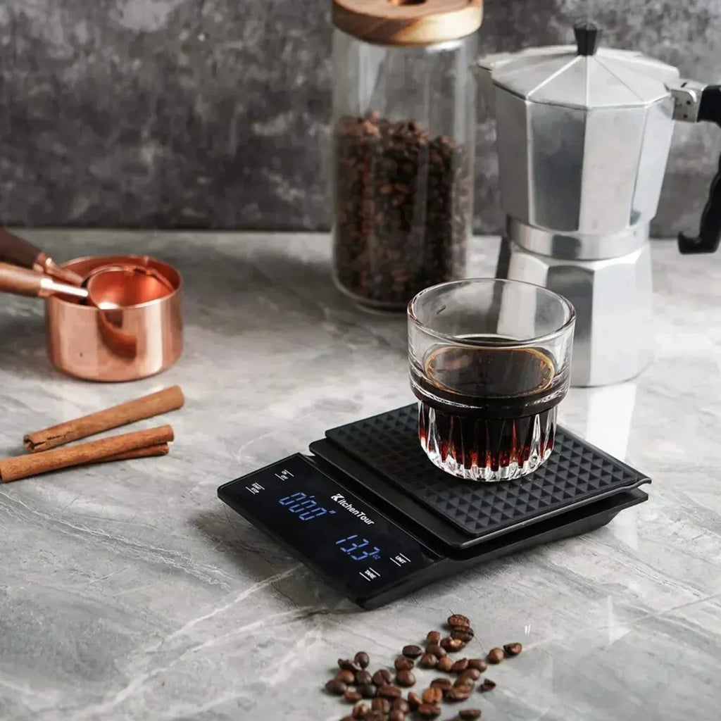 Balance à café numérique multifonction avec minuterie – Écran LCD haute précision pour préparer du café en versement, par filtration goutte à goutte et à l’espresso