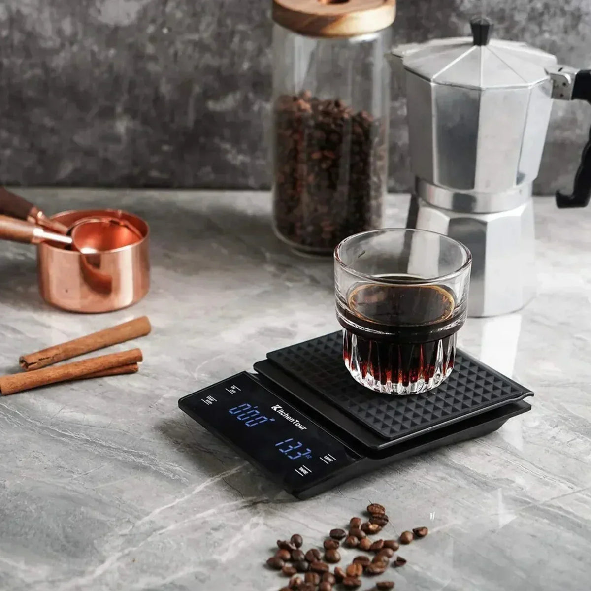 Balance à café numérique multifonction avec minuterie – Écran LCD haute précision pour préparer du café en versement, par filtration goutte à goutte et à l’espresso