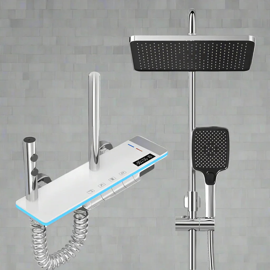 Luxura digitalni zaslon sustava za tuširanje s vodopadom – miješalica za kišu od mesinga s LED lampom