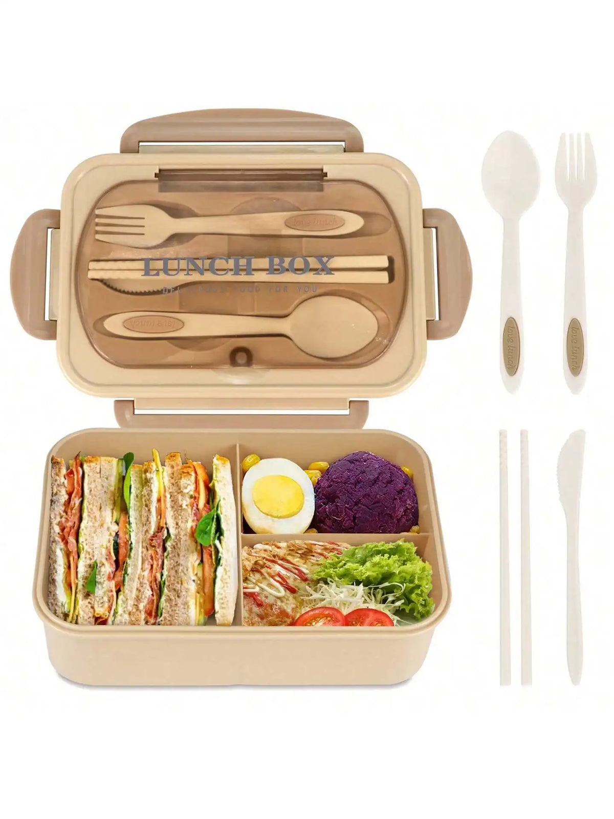 Portapranzo Bento da 1200 ml — 4 scomparti, a tenuta stagna, posate