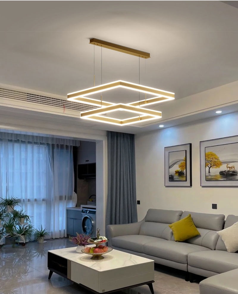 YLK Kare - Lampu gantung LED moden untuk ruang tamu reka bentuk segi empat mewah