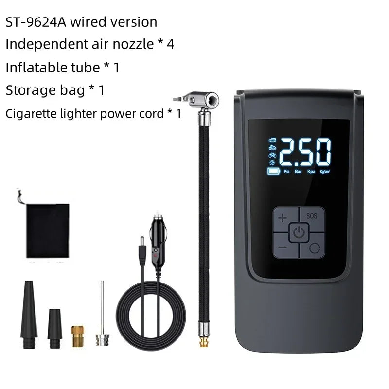Compressore Aria Portatile Auto, Pompa Elettrica Gonfiatore, con DC 12V Luce LED Schermo Digitale 4000mAh Ricaricabile Batteria 150PSI Compressore d'aria Pneumatici per Auto Bici Moto Palloni (Nero