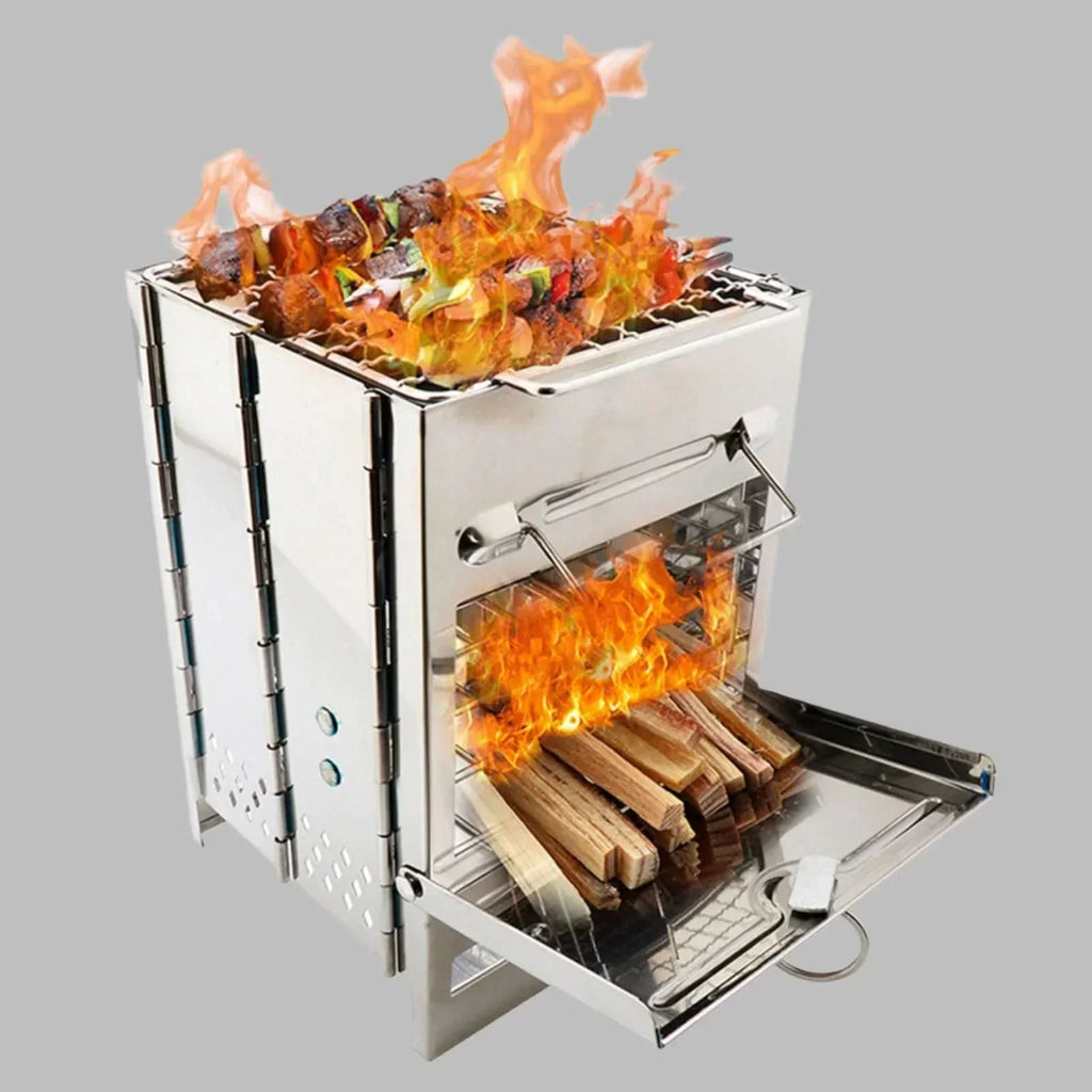 Fogão a lenha TrailNest dobrável, portátil, em aço inoxidável, para cozinhar em campismo